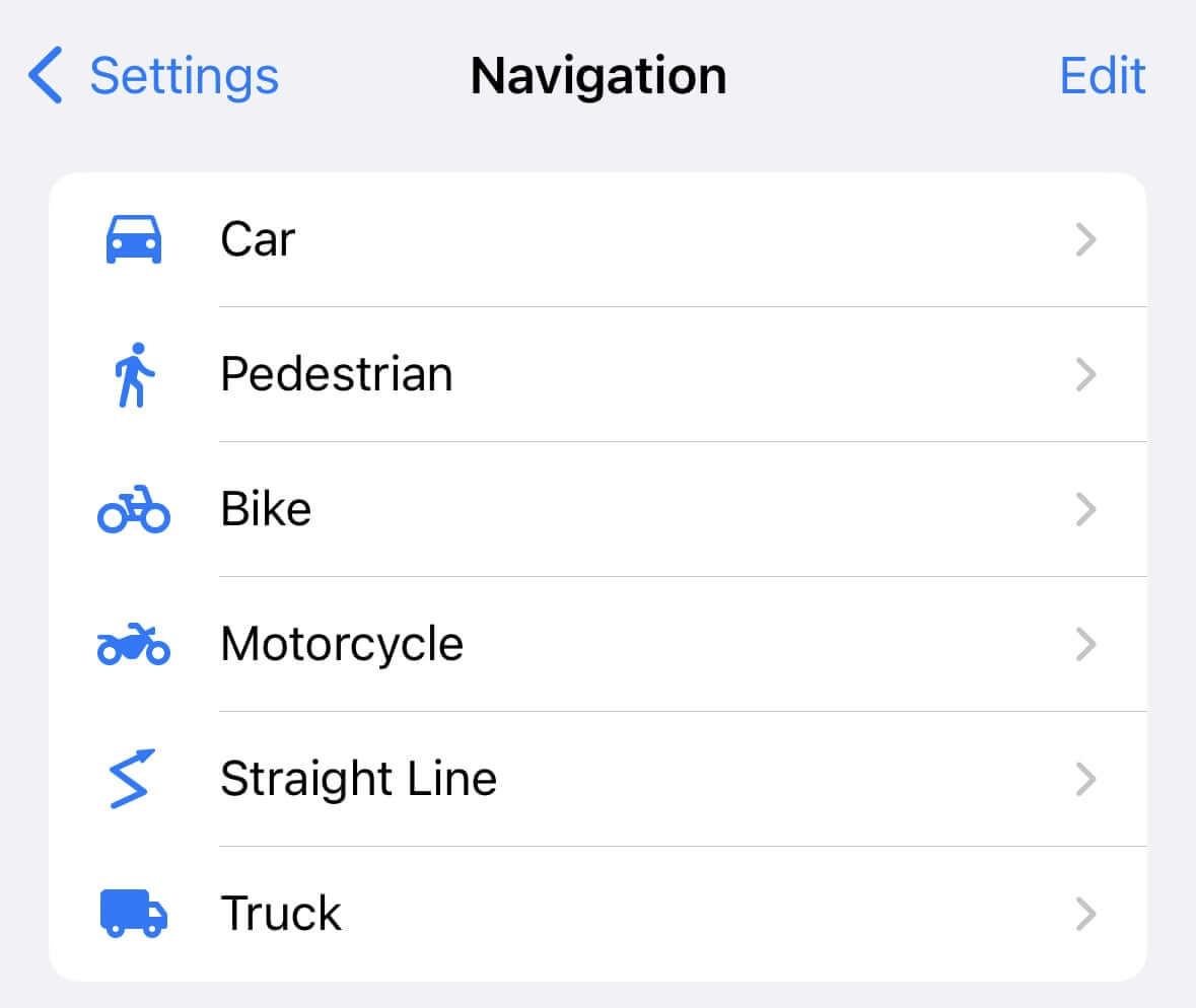 Navigation settings in Guru Maps app